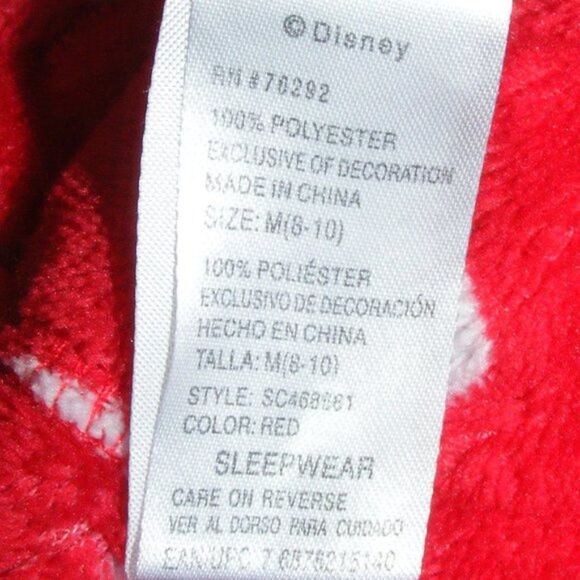 DISNEY Minnie Mouse Pajamas, M, One Piece, Union Suit, Red, White Ear logo - Picture 8 of 9